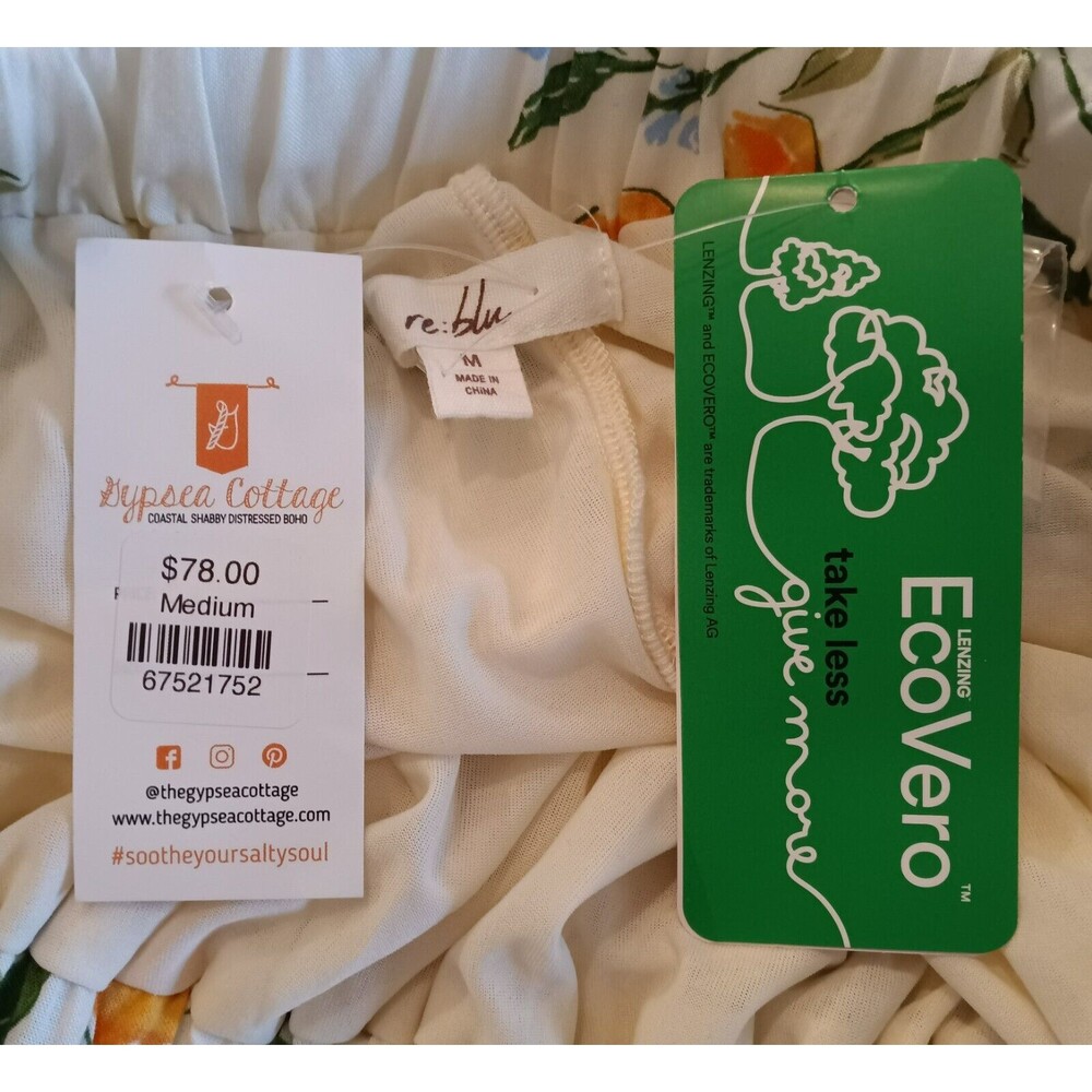 Babydoll Sundress Cottage Coastal Boho Shabby Eco Vero Fiber Beachy Dress Medium - Picture 15 of 16